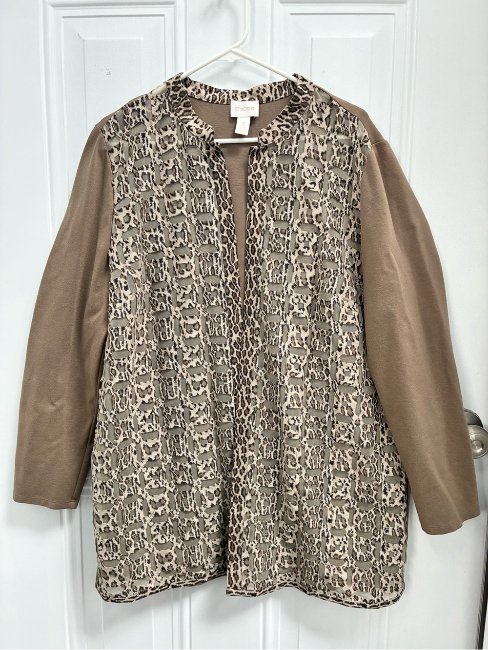 Chico's leopard print mesh duster